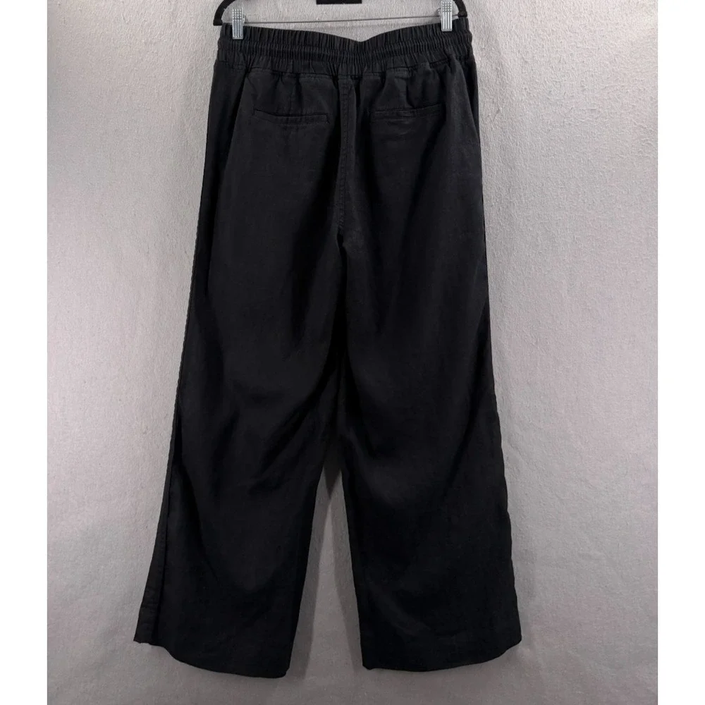 Quince Pants Women L Black 100% European Linen Wide Leg Coastal Minimalist Chic
